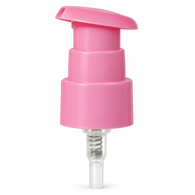 Uncapped pink treatment pump with broad sloped actuator